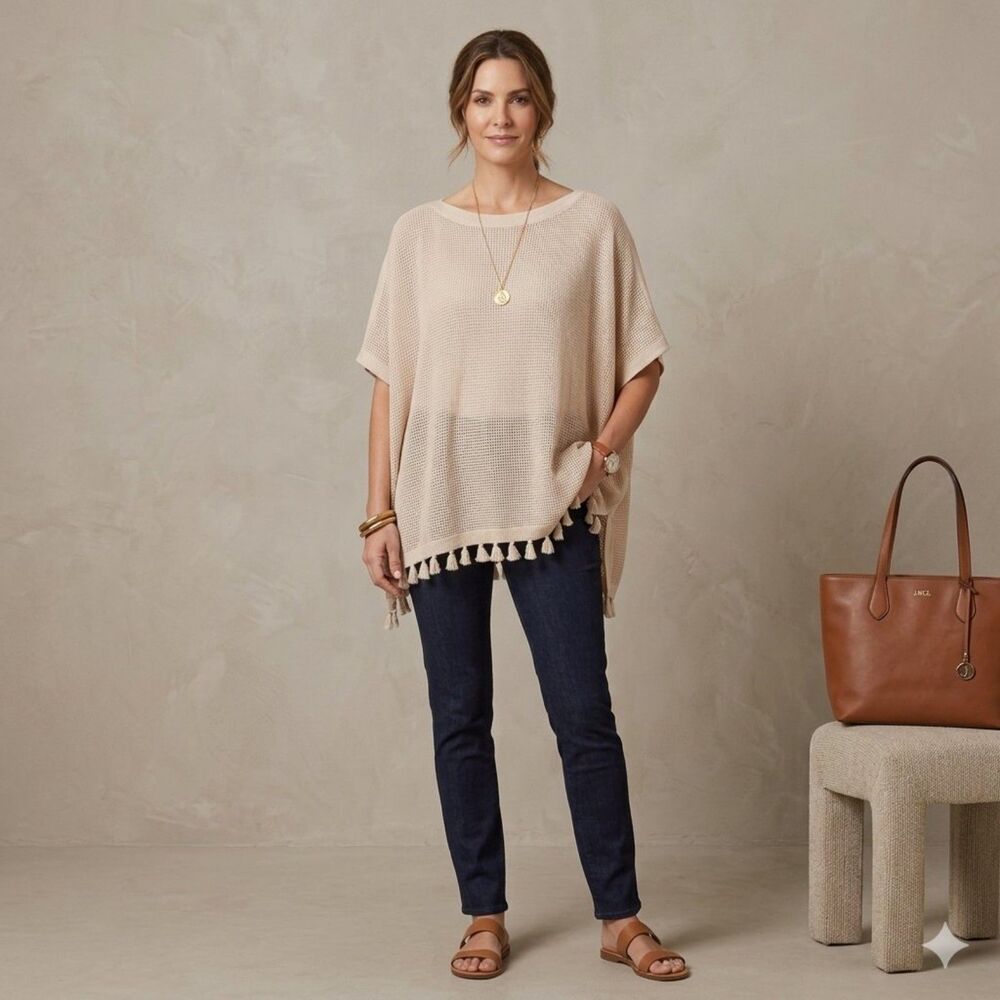J. Mclaughlin Open Knit Poncho - Heathered Tan O/S